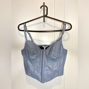 Light Blue Faux Leather Bustier Top
